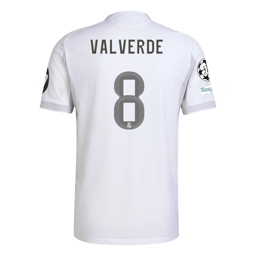 Federico Valverde Real Madrid Home Football Shirt 25/26 Champions League White