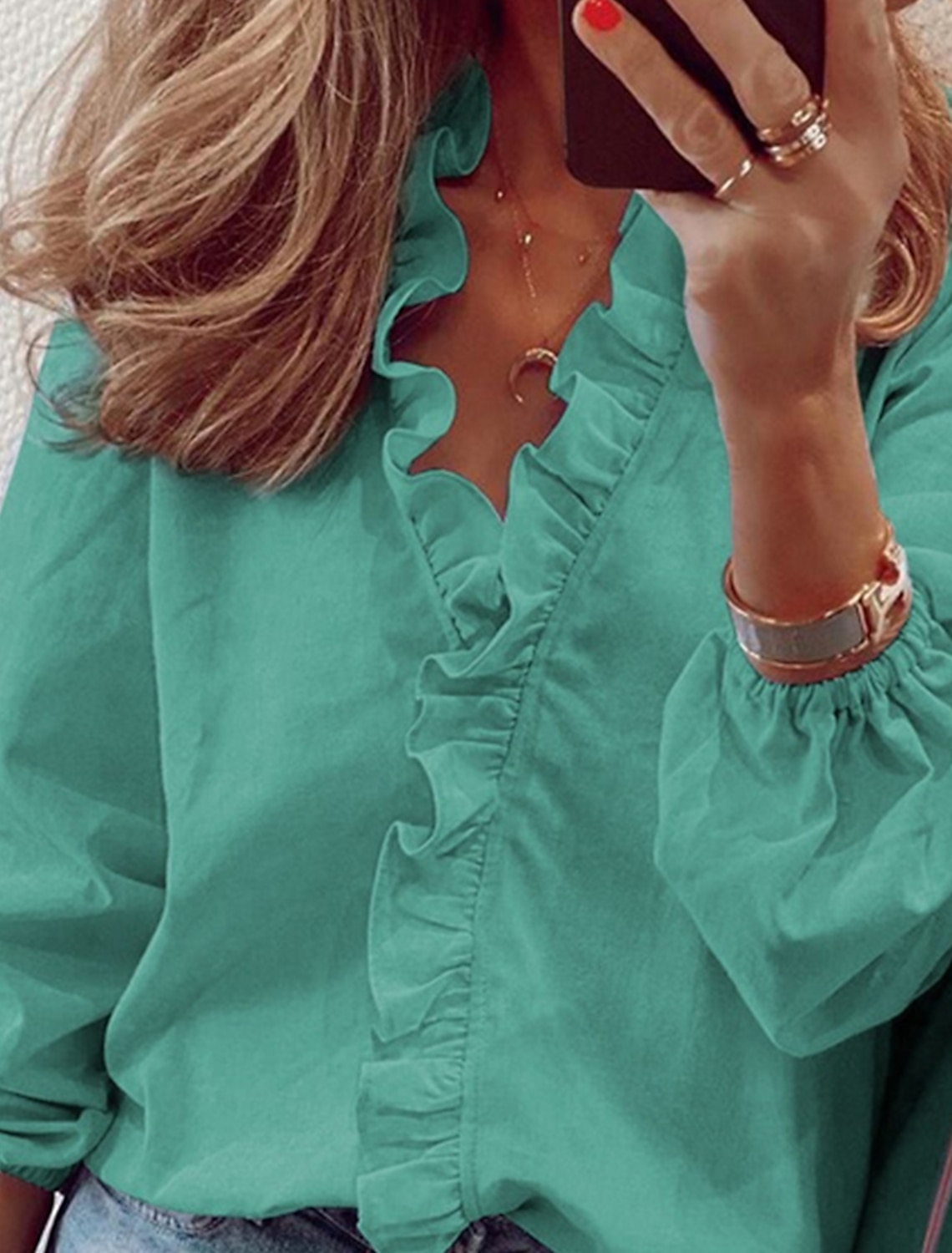 Women's Shirt Blouse Graphic Floral Ruffle Lace Trims Long Sleeve Casual Daily Basic Elegant V Neck Floral S