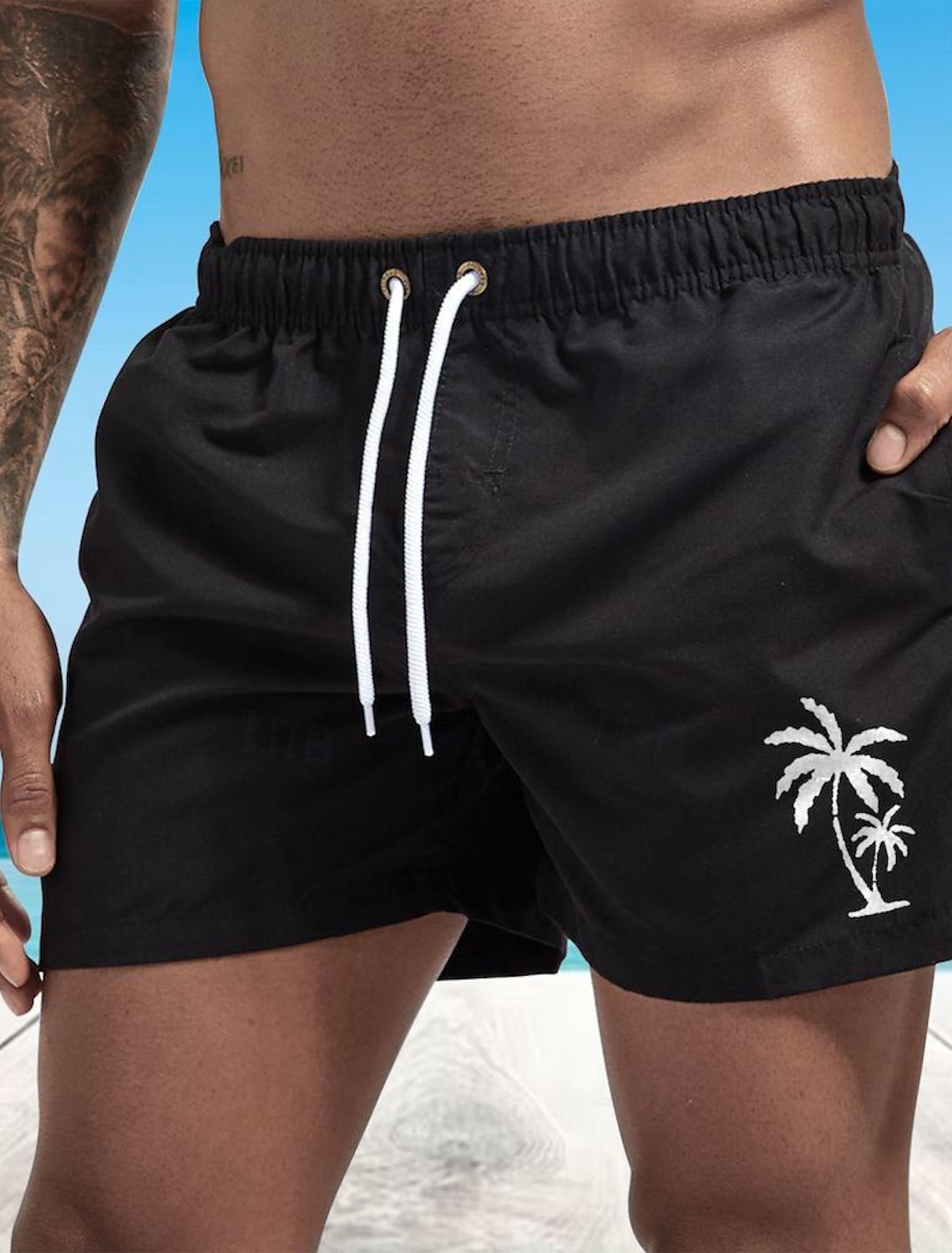 Men's Board Shorts Swim Shorts Swim Trunks Drawstring with Mesh lining Elastic Waist Coconut Tree Comfort Quick Dry Short Holiday Beach Weekend Fashion Casual Black White Micro-elastic