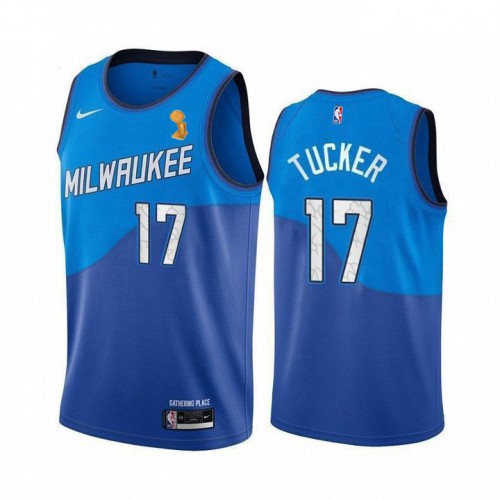 Nike Milwaukee Bucks #17 P.J. Tucker Womens 2021 NBA Finals Champions City Edition Jersey Blue Womens