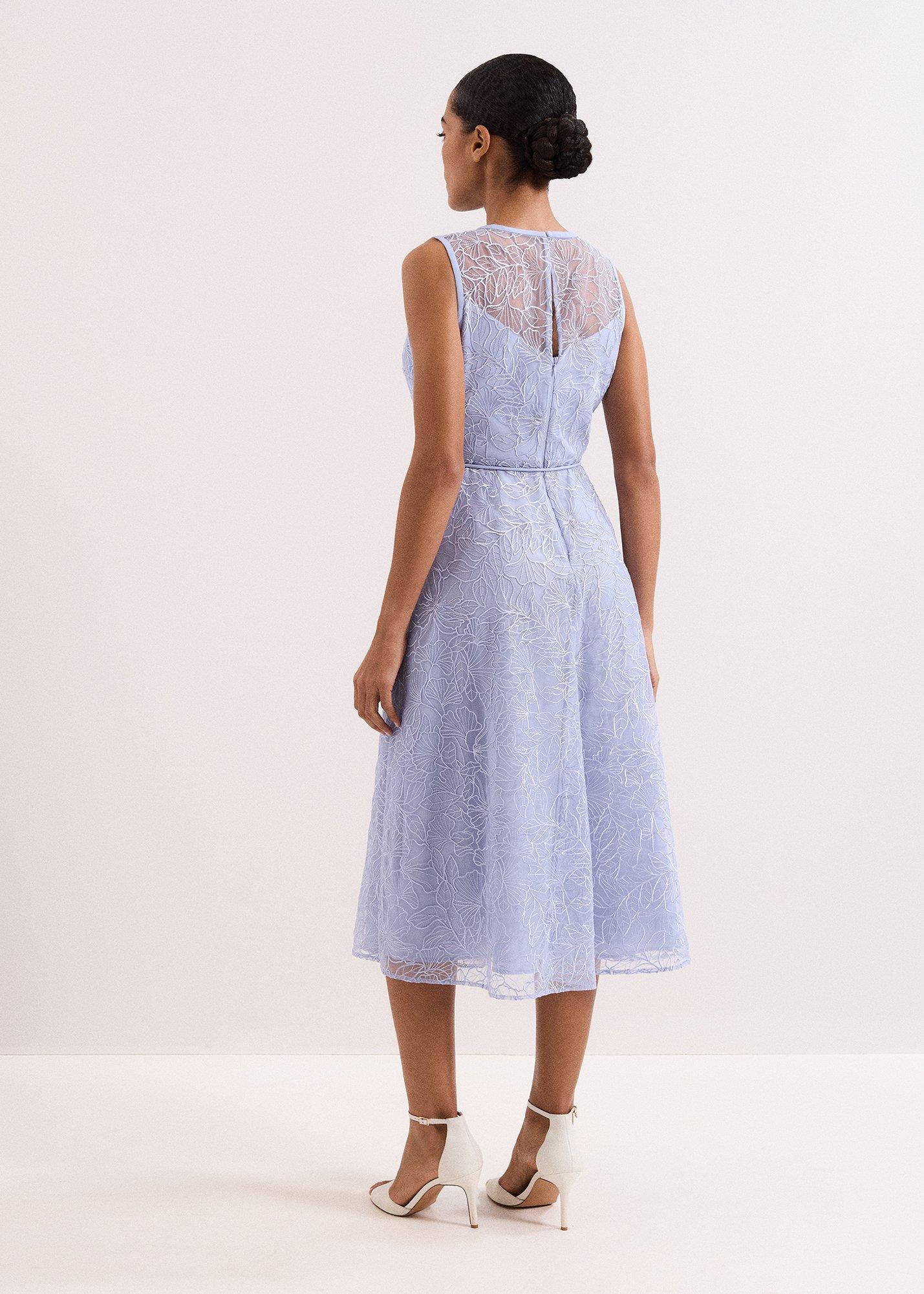 Sakura Blue Embroidered Midi Dress