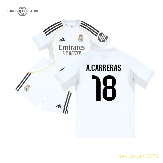 2025-2026 Real Madrid Home Youth Kit (acarreras 18) - Fantastic Value