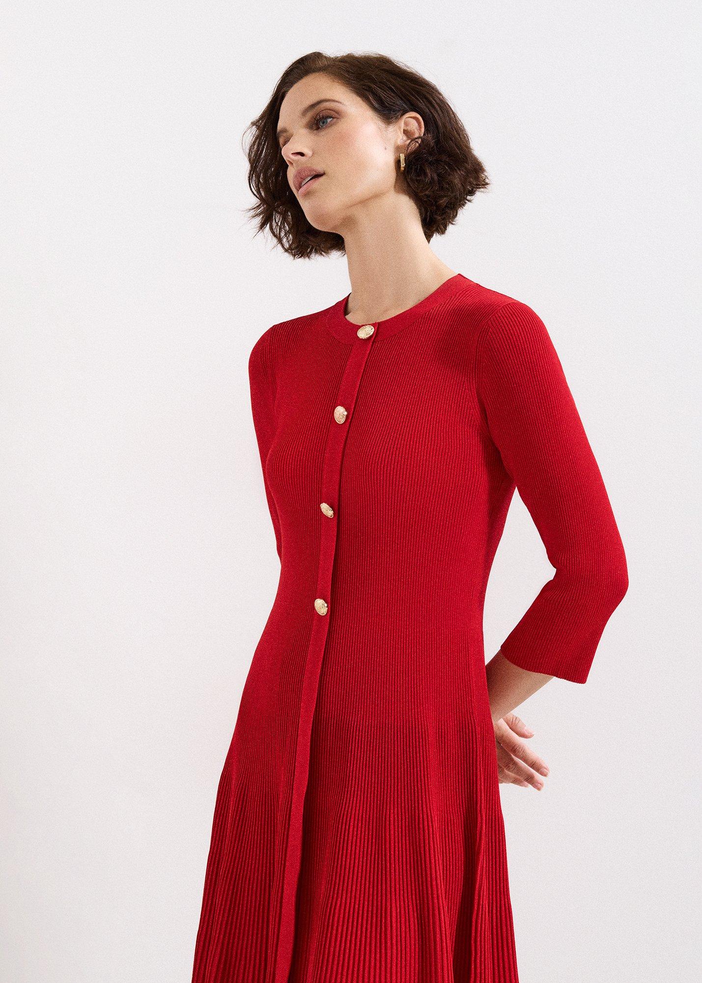 Rachel Red Fit And Flare Ribbed Swing Dress