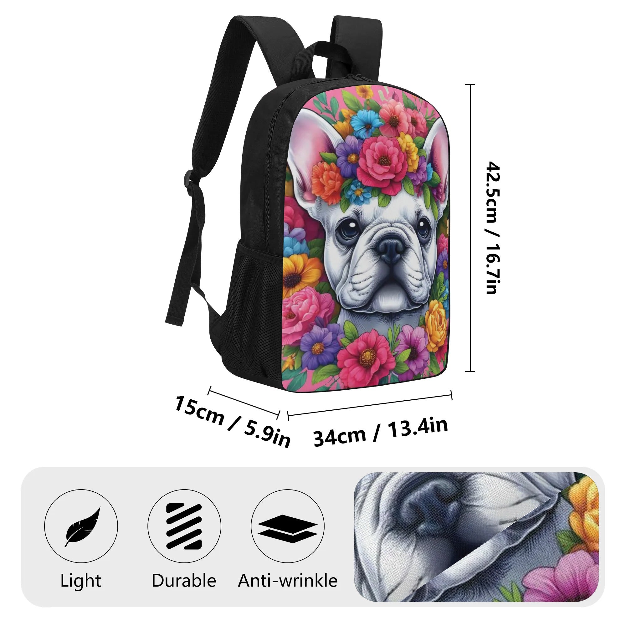 French Bulldog Hank 17 Inch Backpack Comfy Pet Product