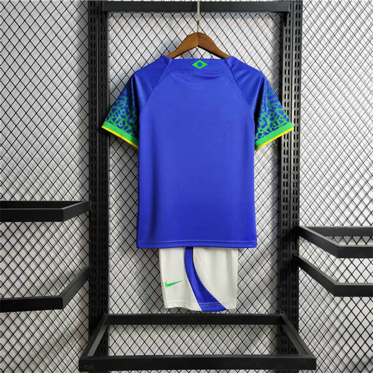 Official Kids Brazil World Cup 2022 Away Soccer Kit ShirtShorts