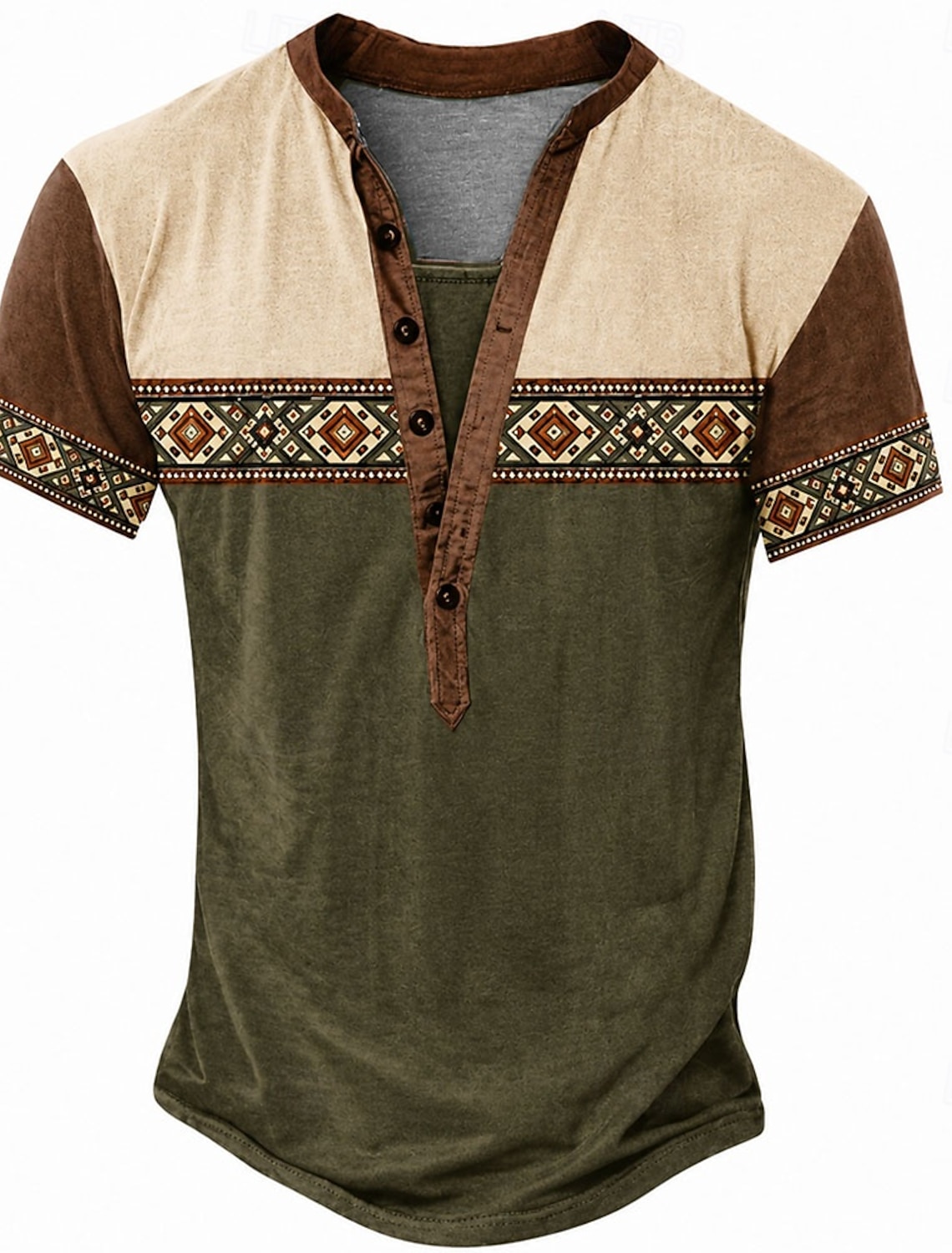 Men's Ethnic T Shirt Henley Shirt Tee Short Sleeve Designer Basic Classic Casual Daily Outdoor Spring & Summer Summer Spring Black Dark Green Red Light Green Henley Henley T-Shirt