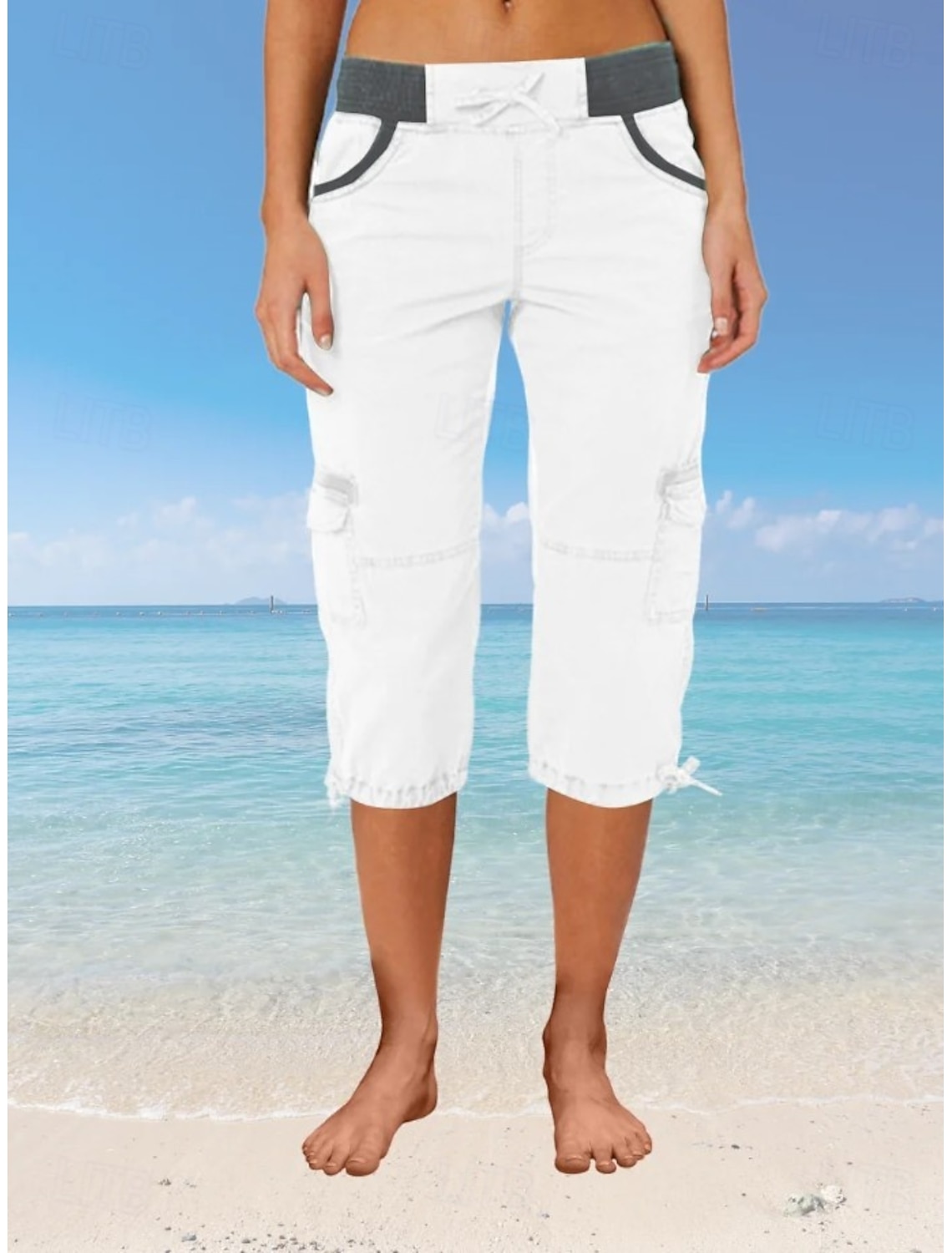 Women's Cargo Pants Capri Pants Summer Pants Beach Pants Vacation Fashion Streetwear Calf-Length High Waist Plain Drawstring Pocket Comfort Lightweight Soft Micro-elastic Outdoor Street Yellow-Brown
