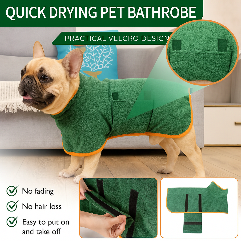 Snugdry Frenchie Bathrobe Towel – Quick-Dry Adjustable Dog Microfiber Beach Towel