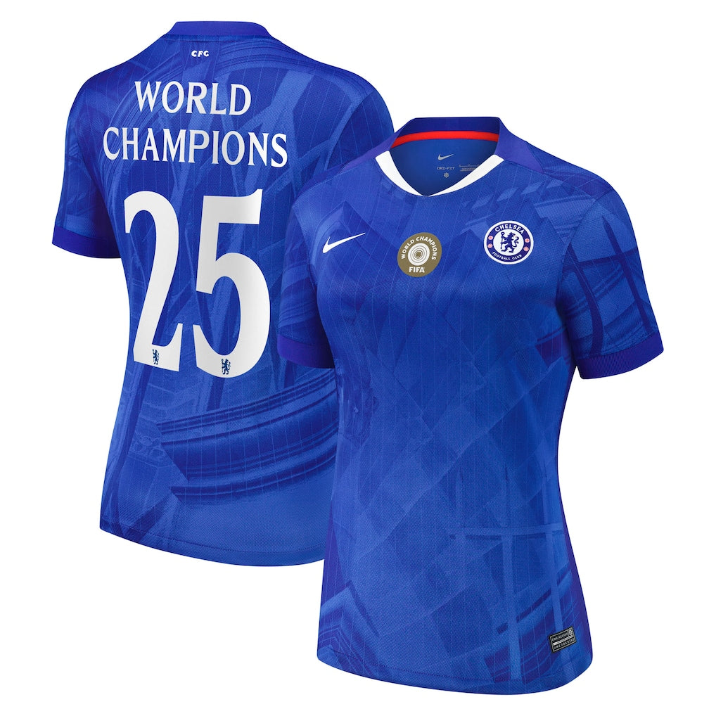 Women's Chelsea Cup Home Soccer Jersey2025-26 with World Champions 25