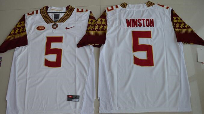 Men's None White 2016 embroidered Jameis Winston #5 official Jersey