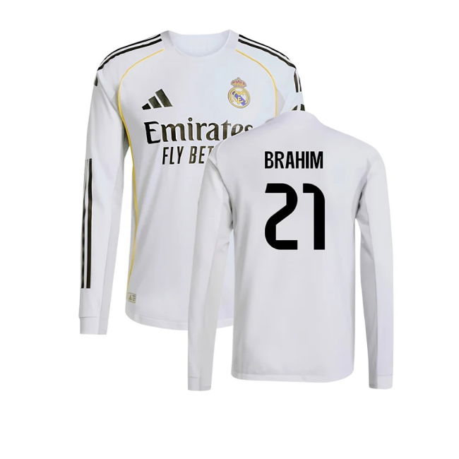 2025-2026 Real Madrid Authentic Long Sleeve Home Shirt (Brahim 21)