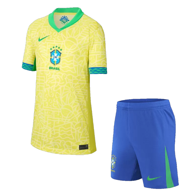 Brazil Kid¡®s Home Soccer Jerseys (Jersey+Short) Kit 2024Authentic Kit