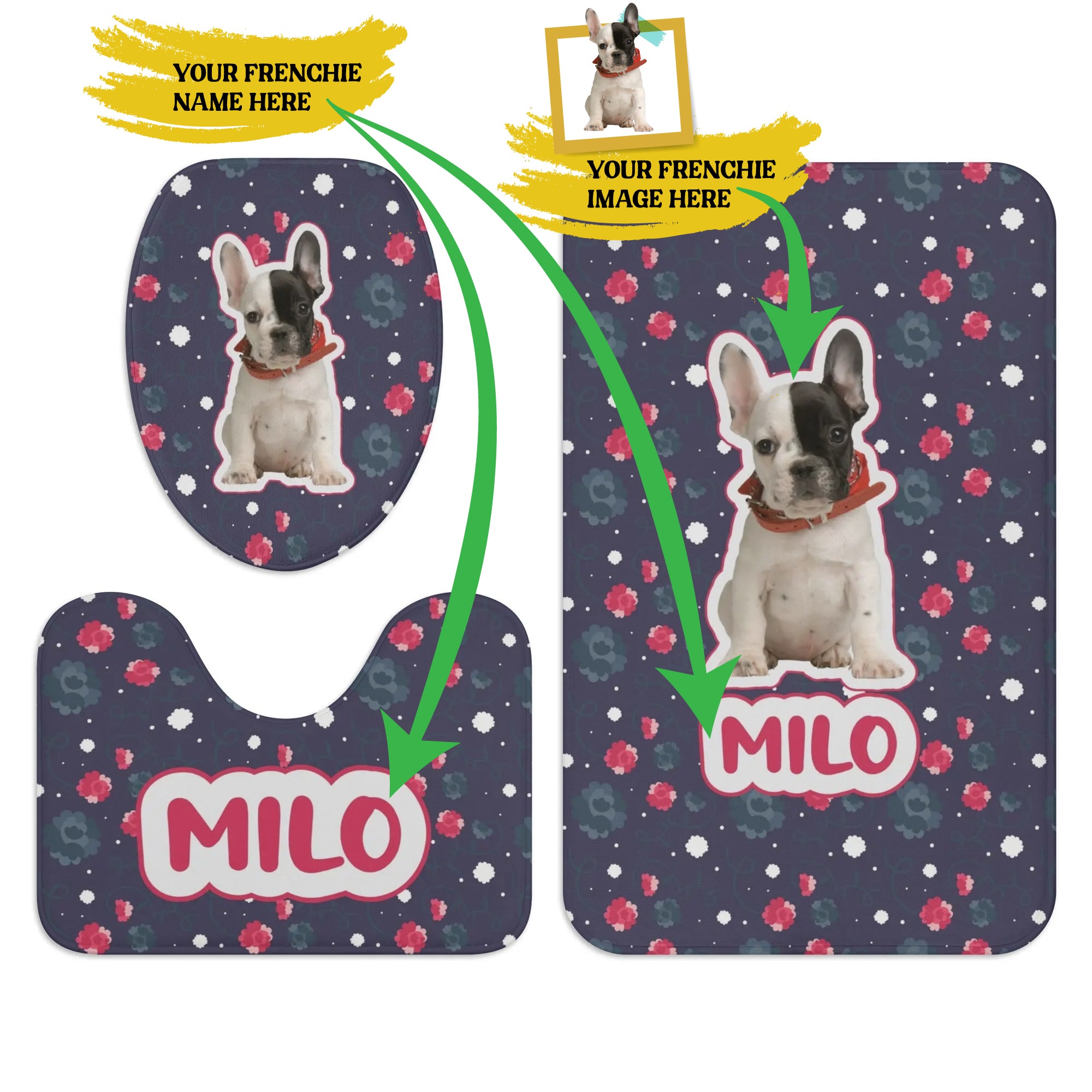 High-Quality Personalized Bathroom Set With Your Frenchie’s Name & Im...
