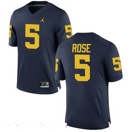 Men's Michigan UM Blue 2024 breathable Jalen Rose #5 replica Jersey
