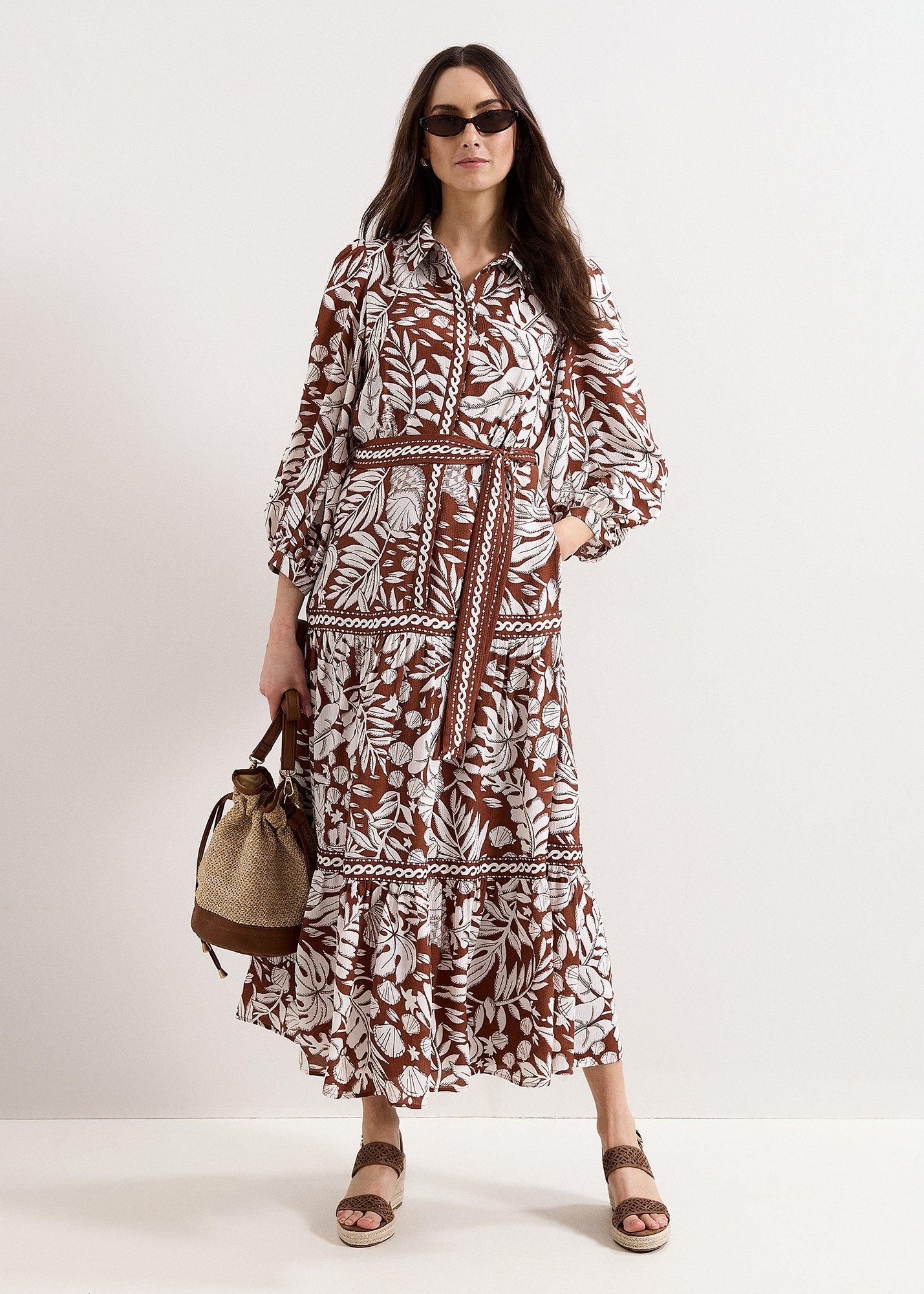 Petite Coralie Tan Print Midi Dress