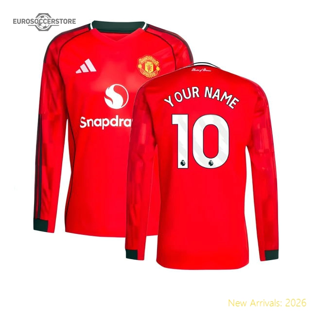 Premium 2025-2026 Man Utd Long Sleeve Home Shirt (your Name)