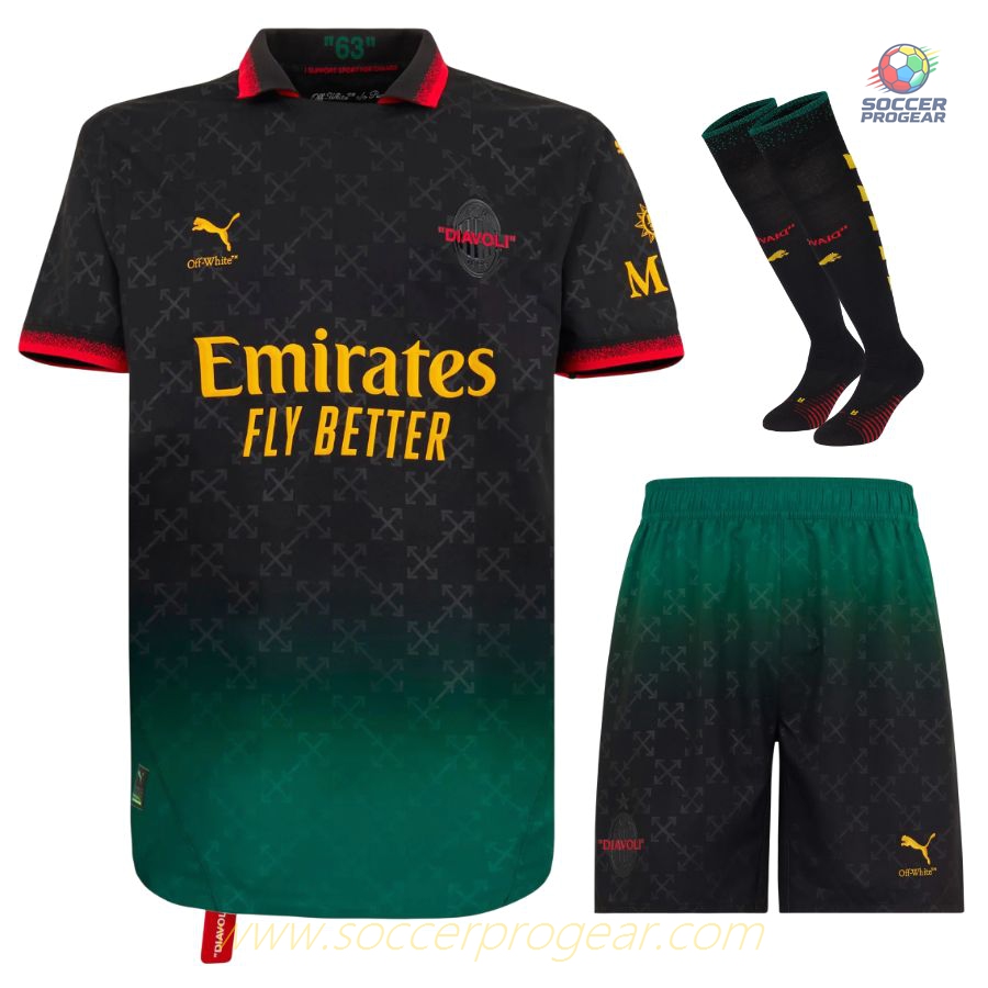 AC Milan Youth Football Kit Soccer Team Shirts Fourth Off White Black 2024-25 Edition