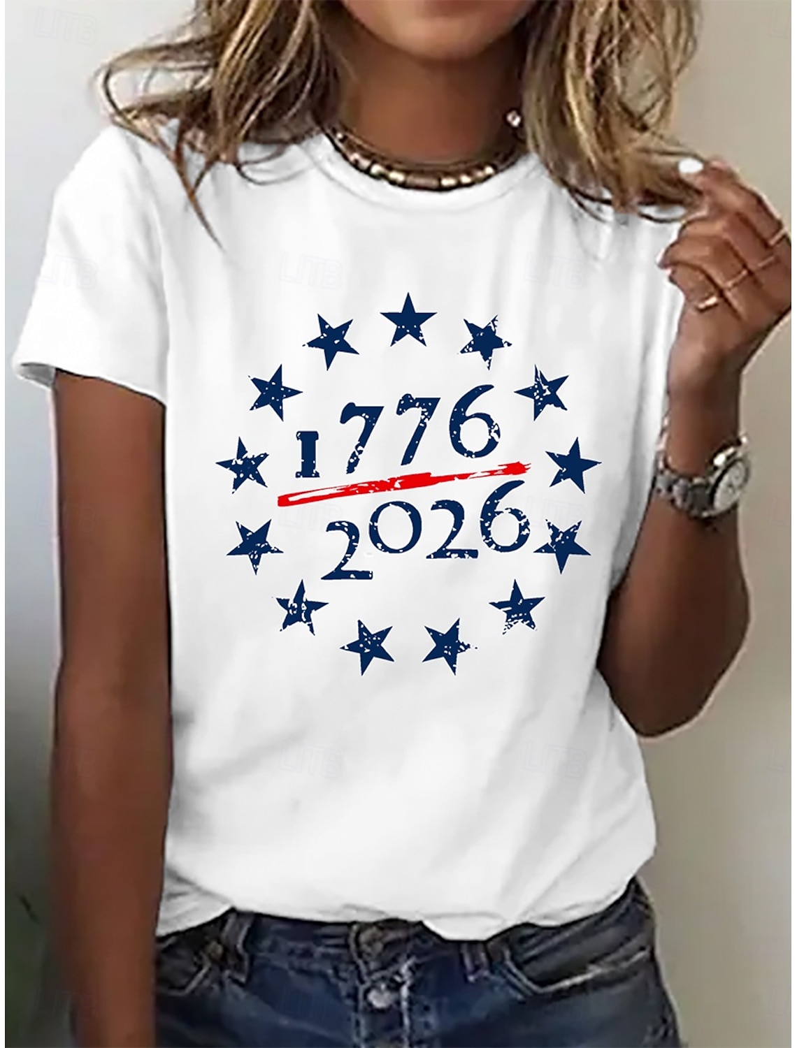 American Independence Day Women's T Shirt Print Graphic American Flag Stylish Classic Casual Short Sleeve V Neck Regular Tops Casual Daily White Brown Summer Spring