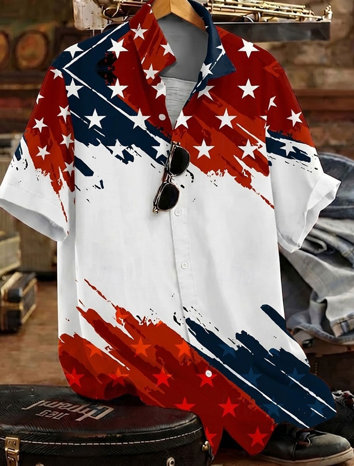 Men's 4th of July U.S. 250th Anniversary Eagle American Flag Shirt Summer Shirt Button Up Shirt Short Sleeve Patriotic Outdoor Holiday Summer Spring Turndown 3D Print Collared Shirts White 1 Black