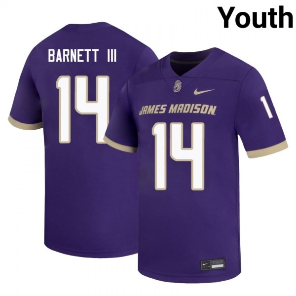 Youth James Madison Dukes #14 Alonza Barnett III Purple Stitch Jersey