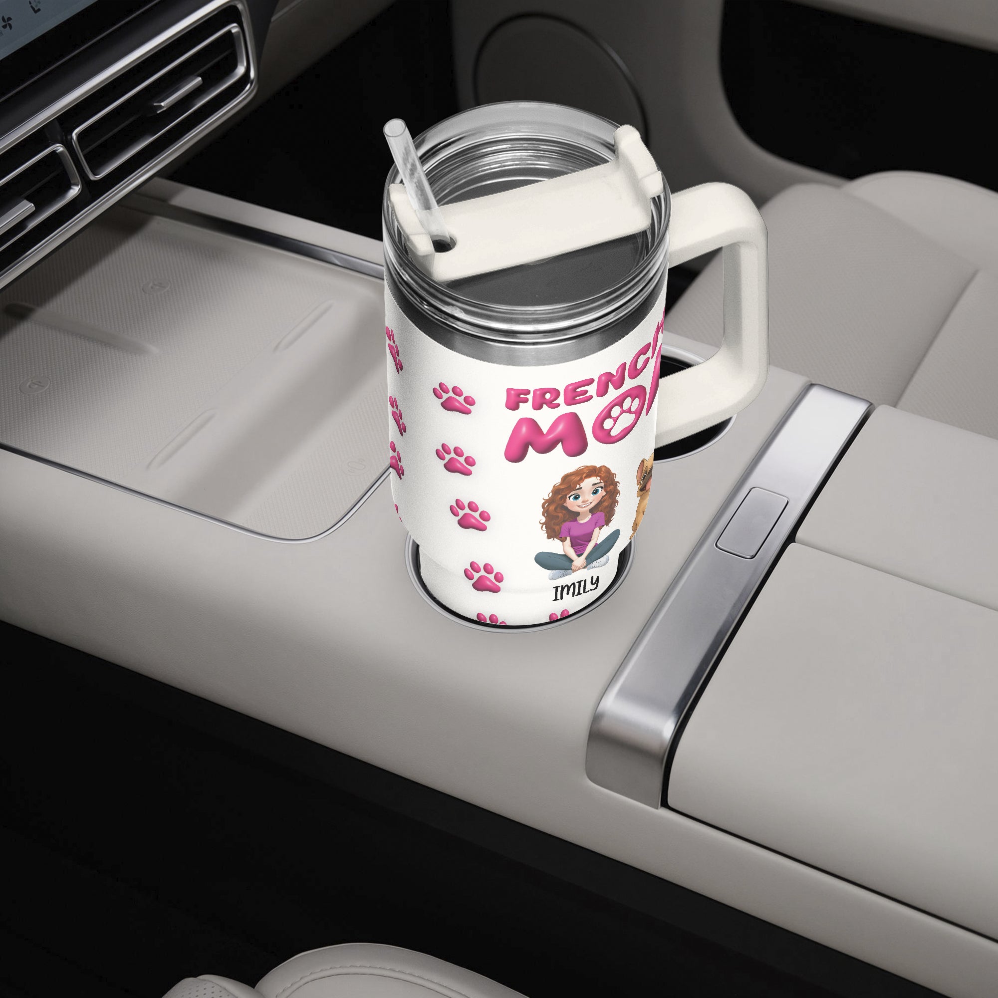French Bulldog Frenchie Mom Personalized Car Tumbler Cup Durable Dog Item