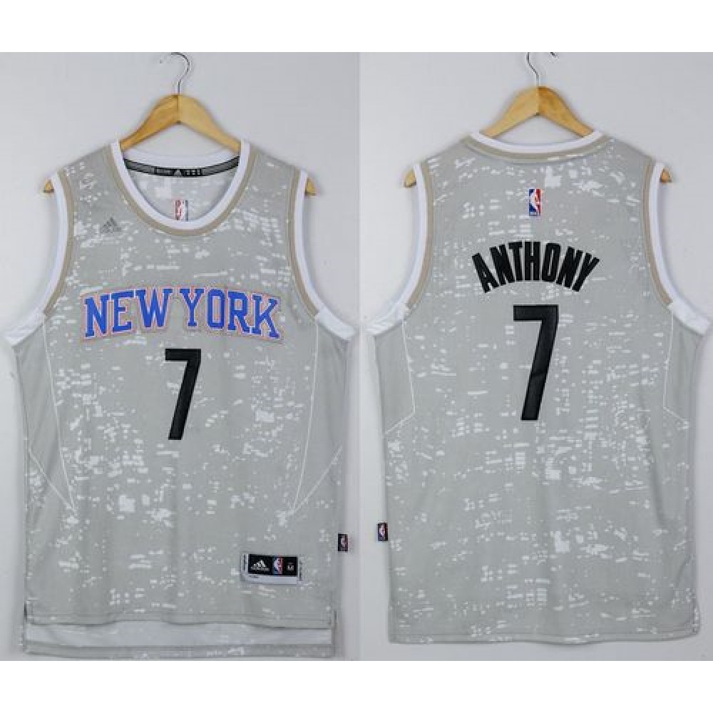 Knicks #7 Carmelo Anthony Grey City Light Stitched NBA Jersey