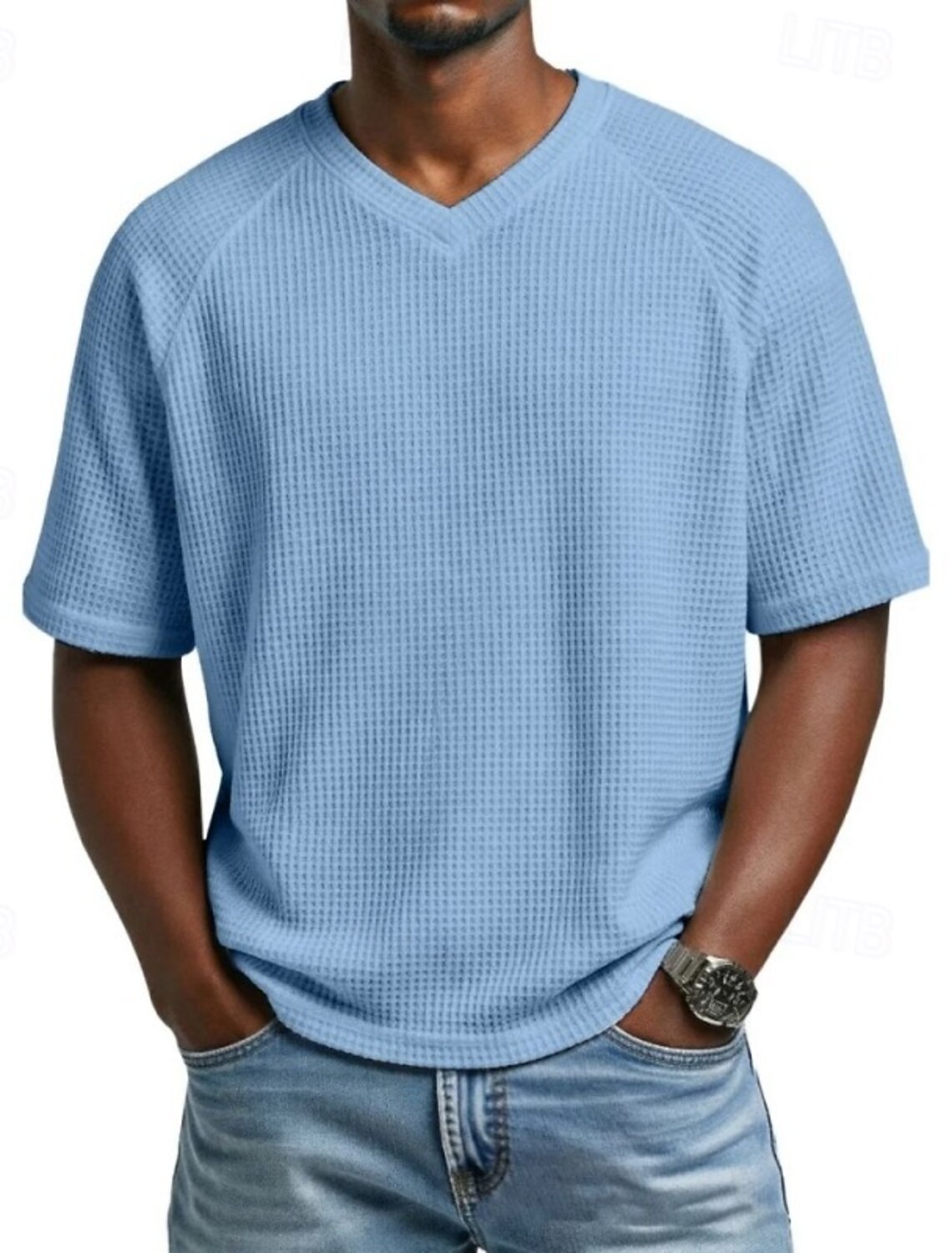 Men's Waffle T-shirt T Shirt Short Sleeve Tee Top V Neck Summer Spring