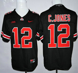 Men's OSU Buckeyes Cardale Jones #12 embroidered Black 2024 away