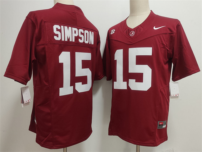Men's Alabama Bama #15 Ty Simpson Red 2024 official licensed game day