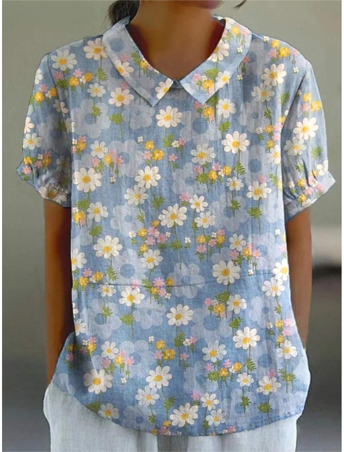 Women's Shirt Blouse Modern Floral Buttons Print Short Sleeve Regular Tops Shirt Collar Vacation Daily Summer Spring