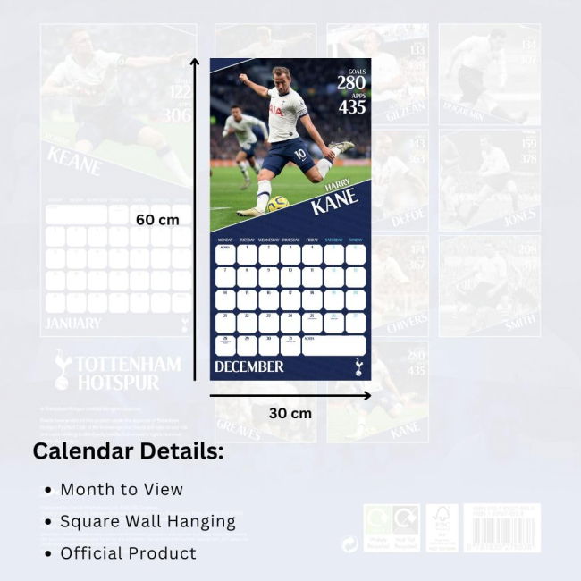 Tottenham Hotspur FC Legends Square Calendar 2026 (Match Day)