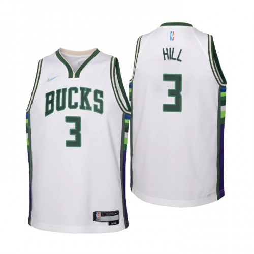 Milwaukee Milwaukee Bucks #3 George Hill Youth Nike White 2021/22 Swingman Jersey ¨C City Edition Youth