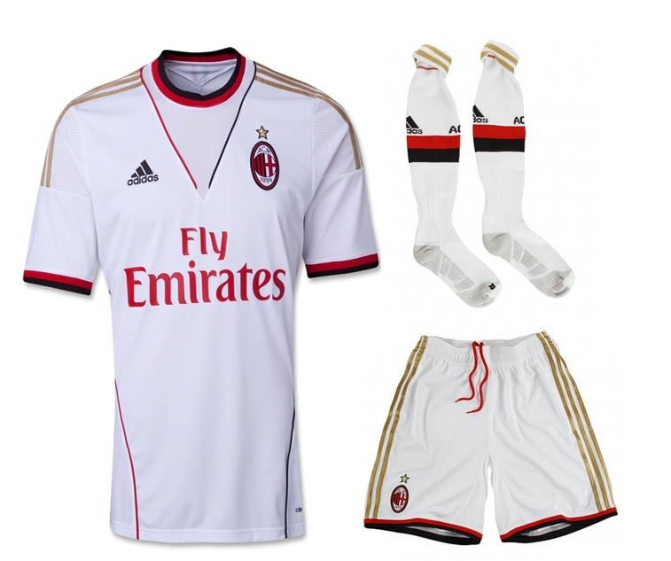 Comfort Fit 13-14 AC Milan Away White Whole KitShirtShortsSocks
