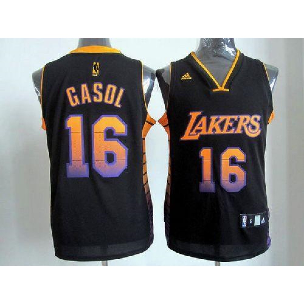 Performance Cost-Effective Men's Lakers #16 Pau Black Basketball Jersey
