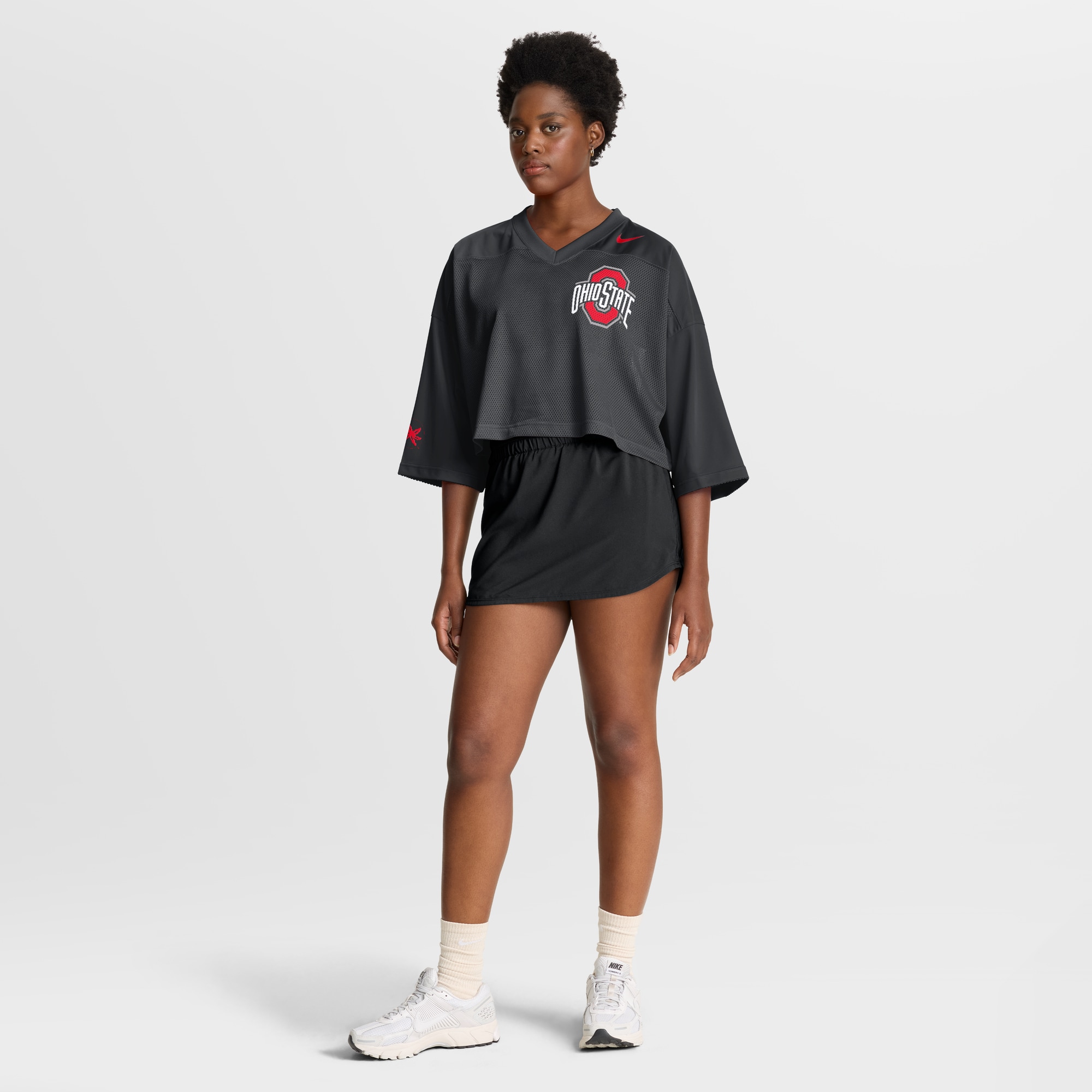 [NJP] Ohio State Buckeyes Women's Cropped Mesh Dri-FIT Fashion Jersey - Black