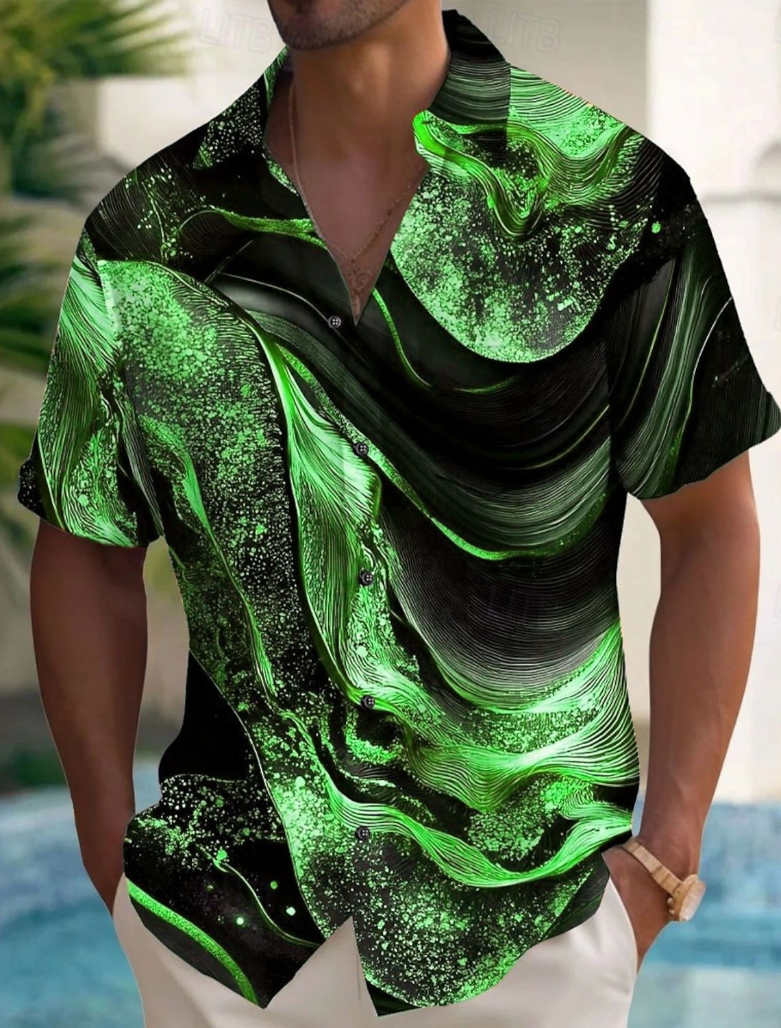 Men's Geometric Marble Abstract Art Shirt Summer Shirt Button Up Shirt Short Sleeve Fashion Casual Outdoor Vacation Dailywear Summer Spring Turndown 3D Print Collared Shirts Front One Pocket Khaki