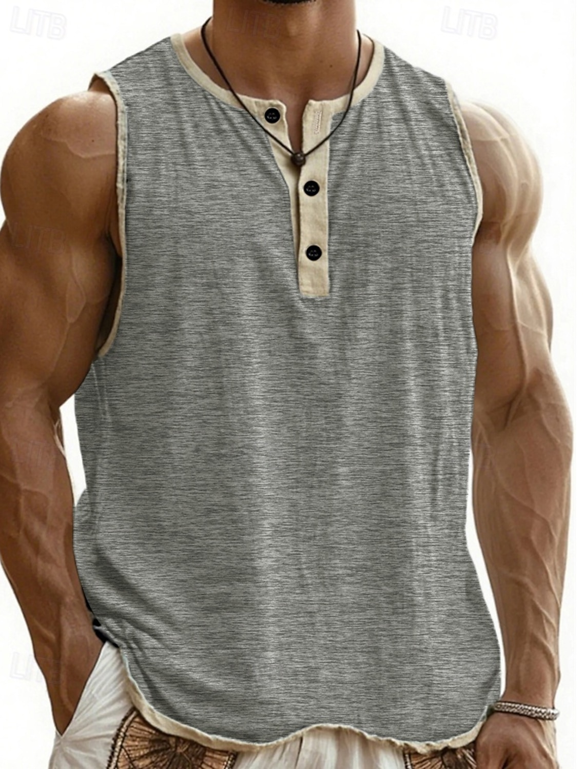 Men's Tank Top Vest Top Undershirt Sleeveless Shirt Sleeveless Henley Summer Plain Fashion Designer Basic Buttons Vacation Street Going out Black Pink Navy Blue Top Tee for Men