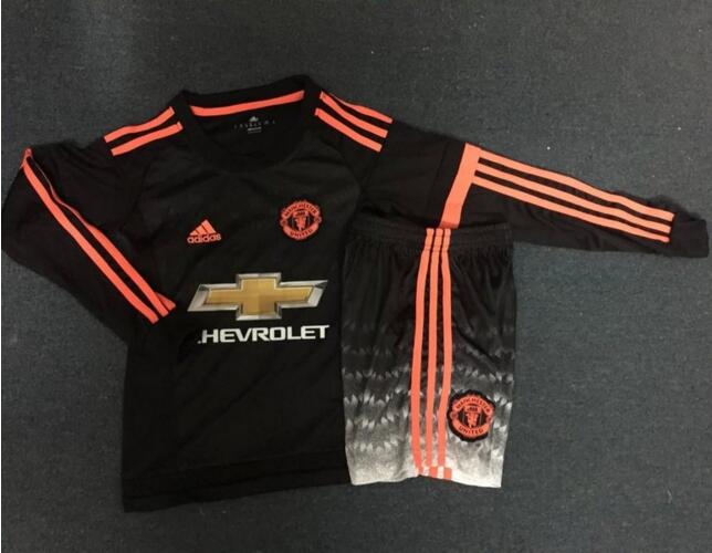Kids Manchester United 2015-16 Third Long Sleeve KitsShirtShorts -
