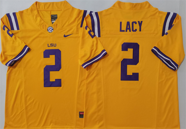 Men's LSU Tigers LA Yellow 2024 match worn Kyren Lacy #2 embroidered