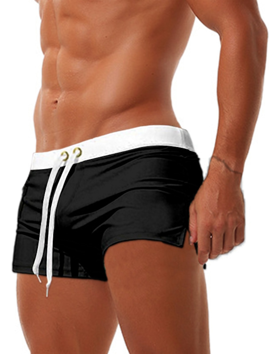 Men's Swim Shorts Trunks Patchwork Drawstring Zipper Pocket Lycra