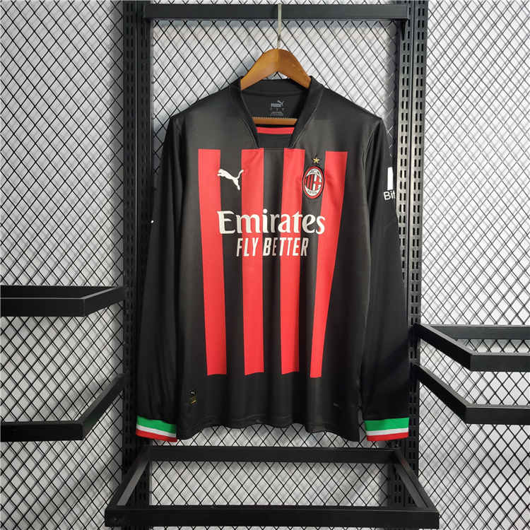Lightweight AC Milan 2223 Home Red Long Sleeve Soccer Jersey Football
