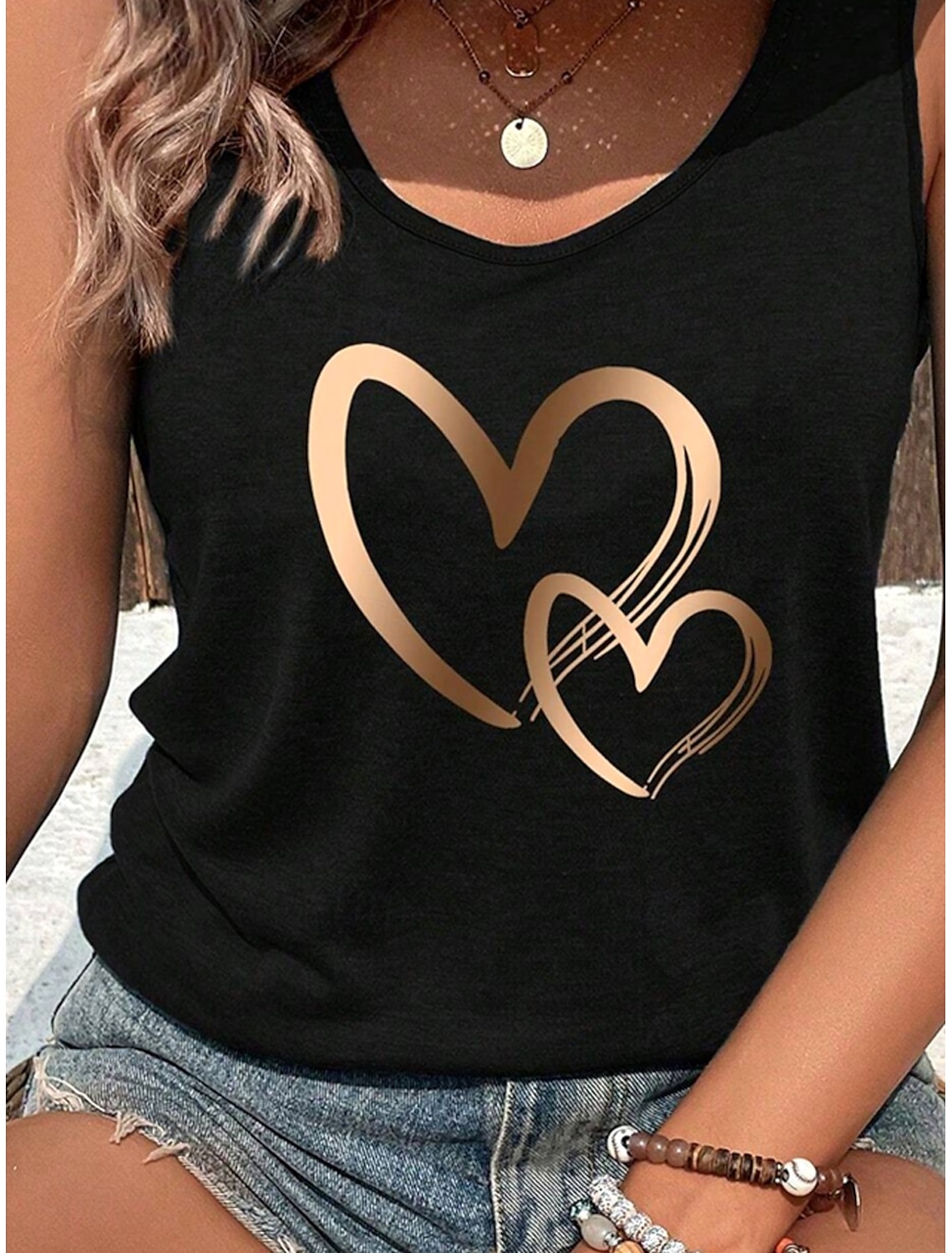 Women's Tank Top Fashion Heart Regular Tops Sleeveless Crew Neck Print Regular Fit Daily Summer