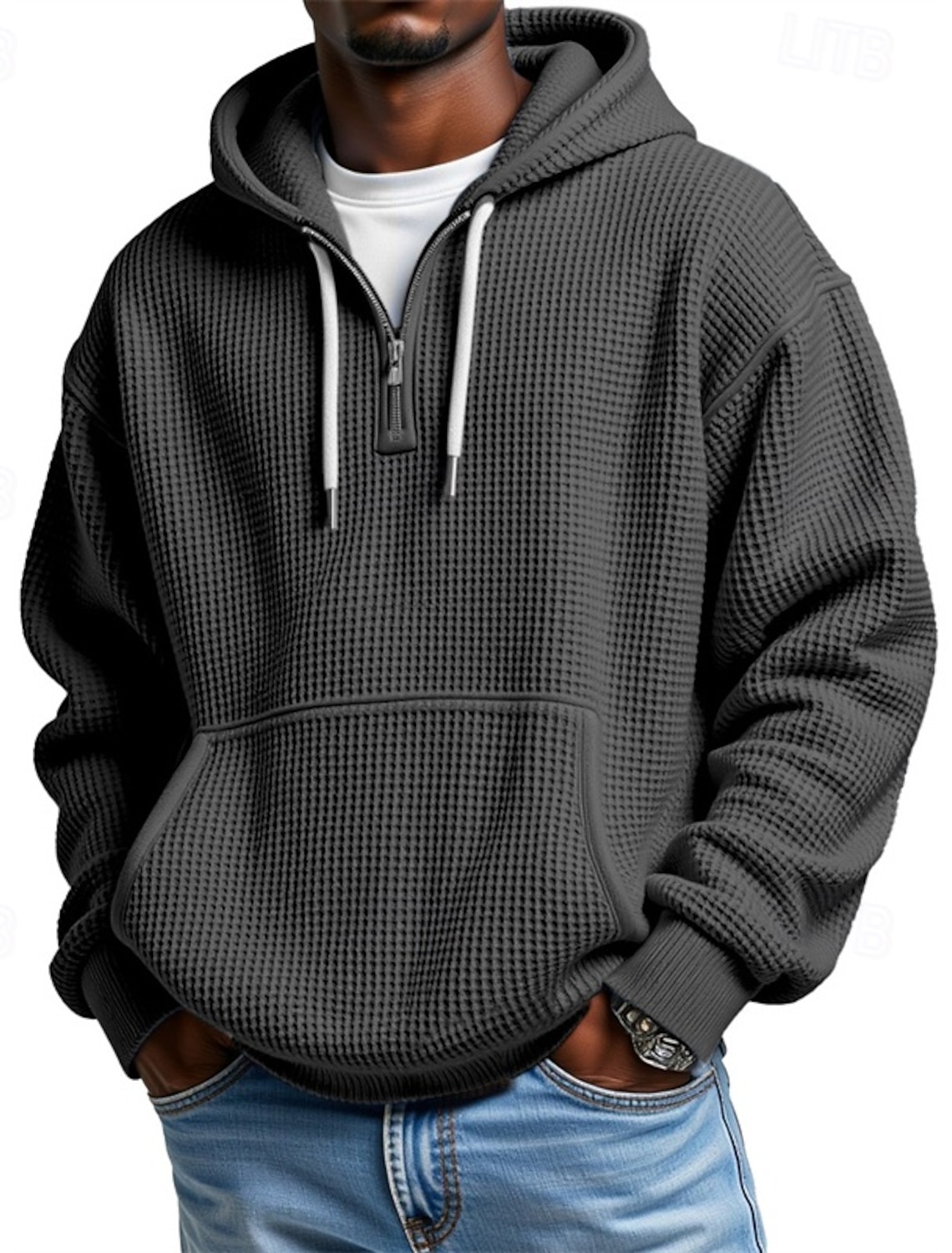 Men's Straight Leg Sweatpants Waffle Pants Drawstring Lattice