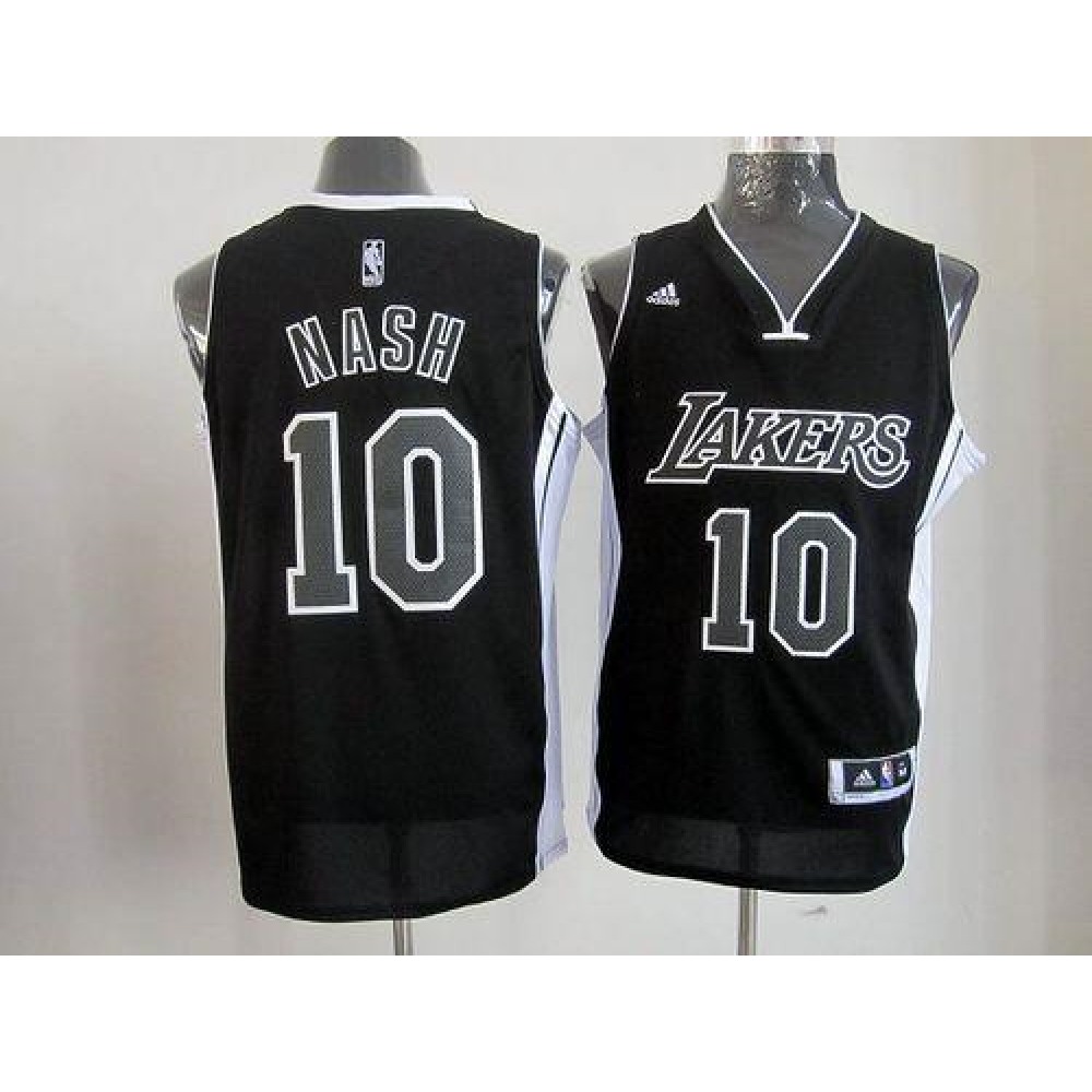 Lakers #10 Steve Nash Black/White Stitched NBA Jersey