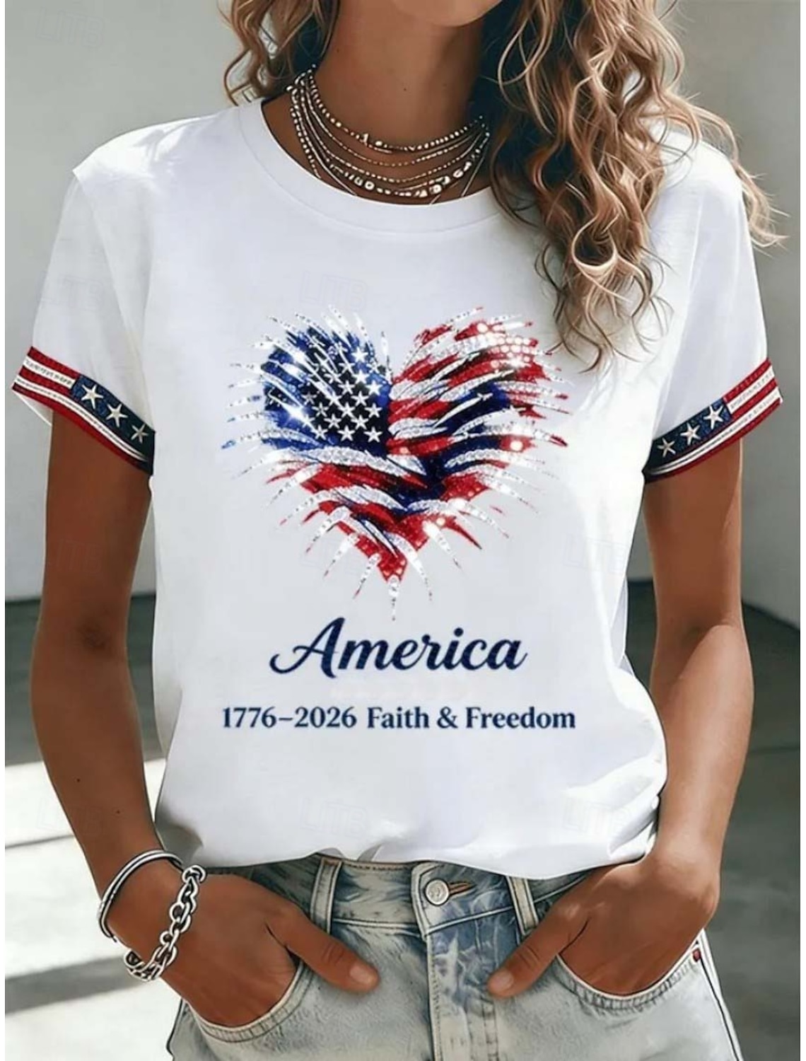 American Independence Day Women's T Shirt Print Graphic Flag Wine Glass Stylish Classic Casual Short Sleeve Crew Neck Regular Tops Daily Blue White Yellow Red Black Summer Spring