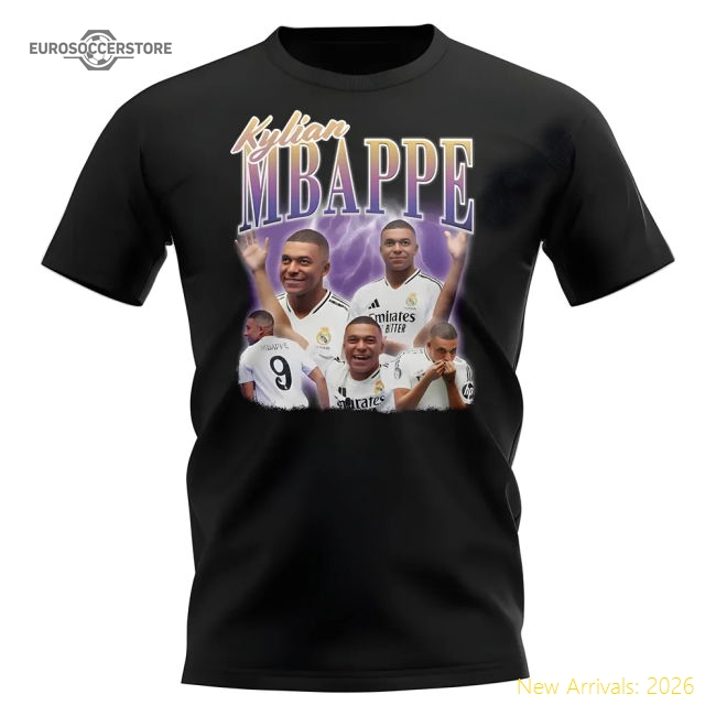 Premium Kylian Mbappe Real Madrid Bootleg T-Shirt (Black)