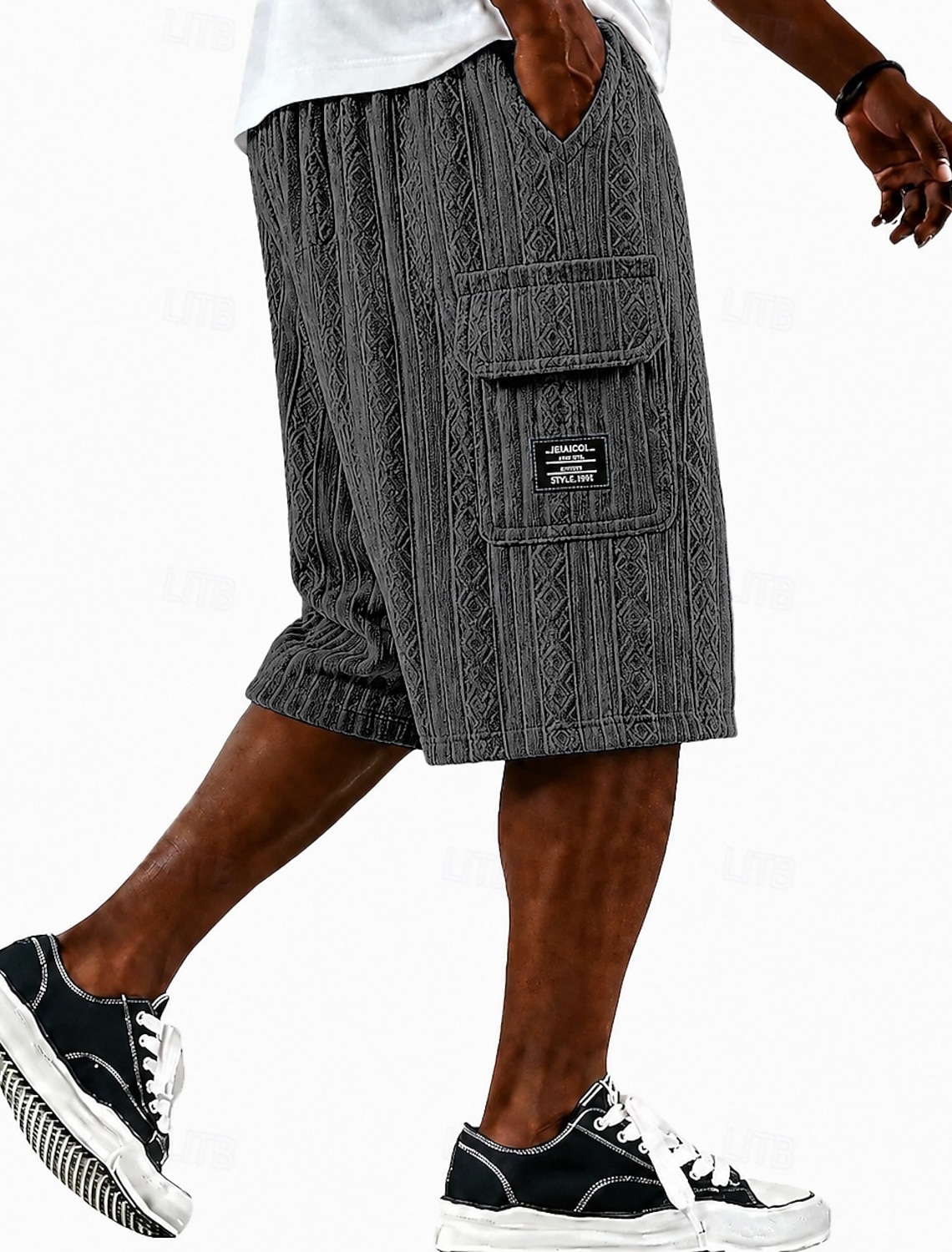 Men's Cargo Shorts Shorts Casual Shorts Jacquard Plain Textured Comfort Breathable Knee Length Casual Outdoor Beach Vacation Fashion Black Light Green Inelastic