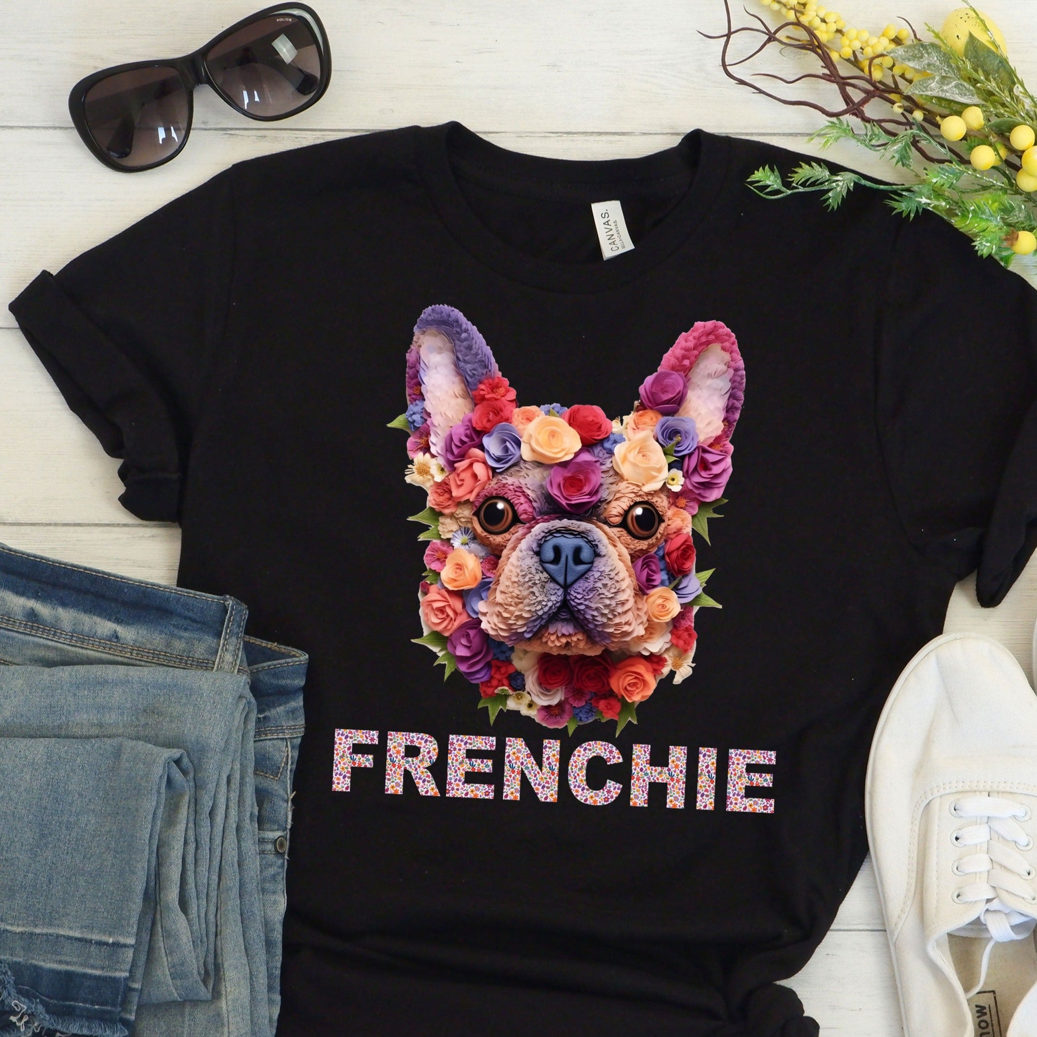 French Bulldog Flowers Unisex Cotton T Shirt Frenchie Pet Item