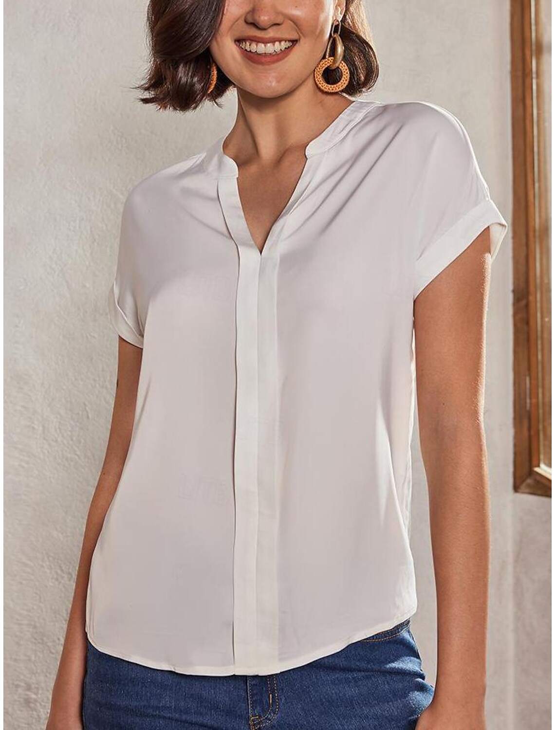 Women's Plus Size Shirt Blouse Elegant Fashion Basic Plain Regular Tops Short Sleeve V Neck Regular Fit Casual