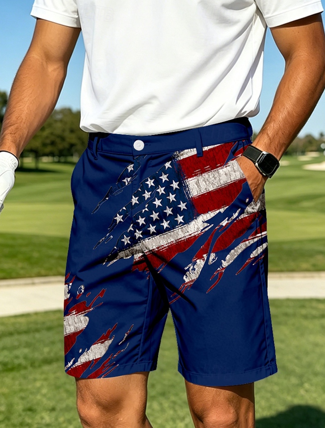4th of July 2026 250th Men's Star American US Flag Bermuda Shorts Casual Shorts Golf Shorts Mid Waist Business Casual Work Golf Beach Vacation Wear Flat Front Shorts with 4 Pockets Designer Clothing